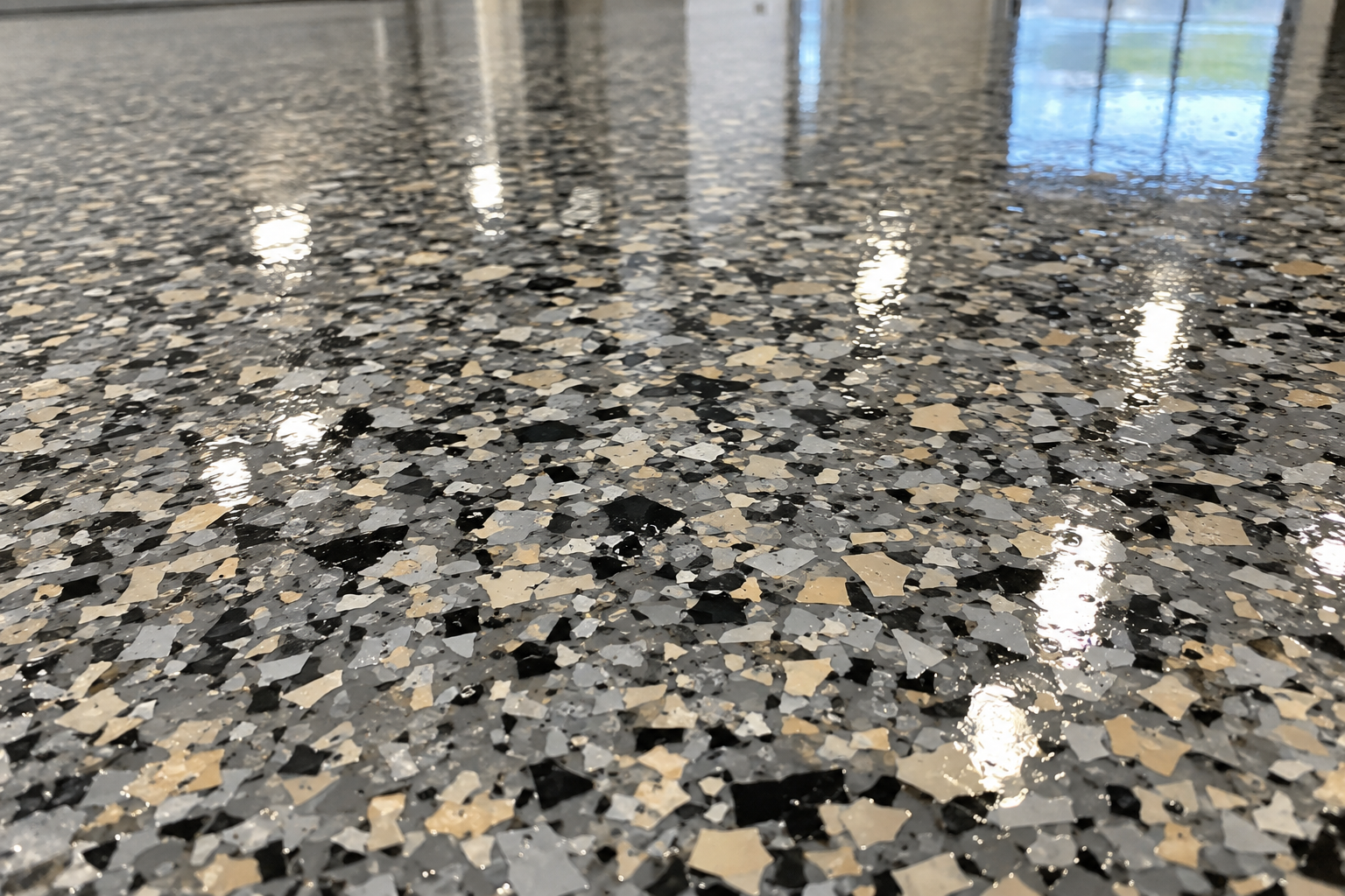 Close-up of flake epoxy floor